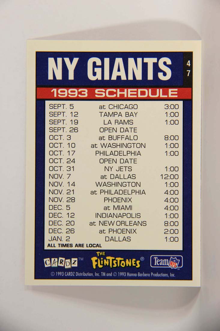 The Flintstones NFL 1993 Trading Card #47 NY Giants ENG L014242