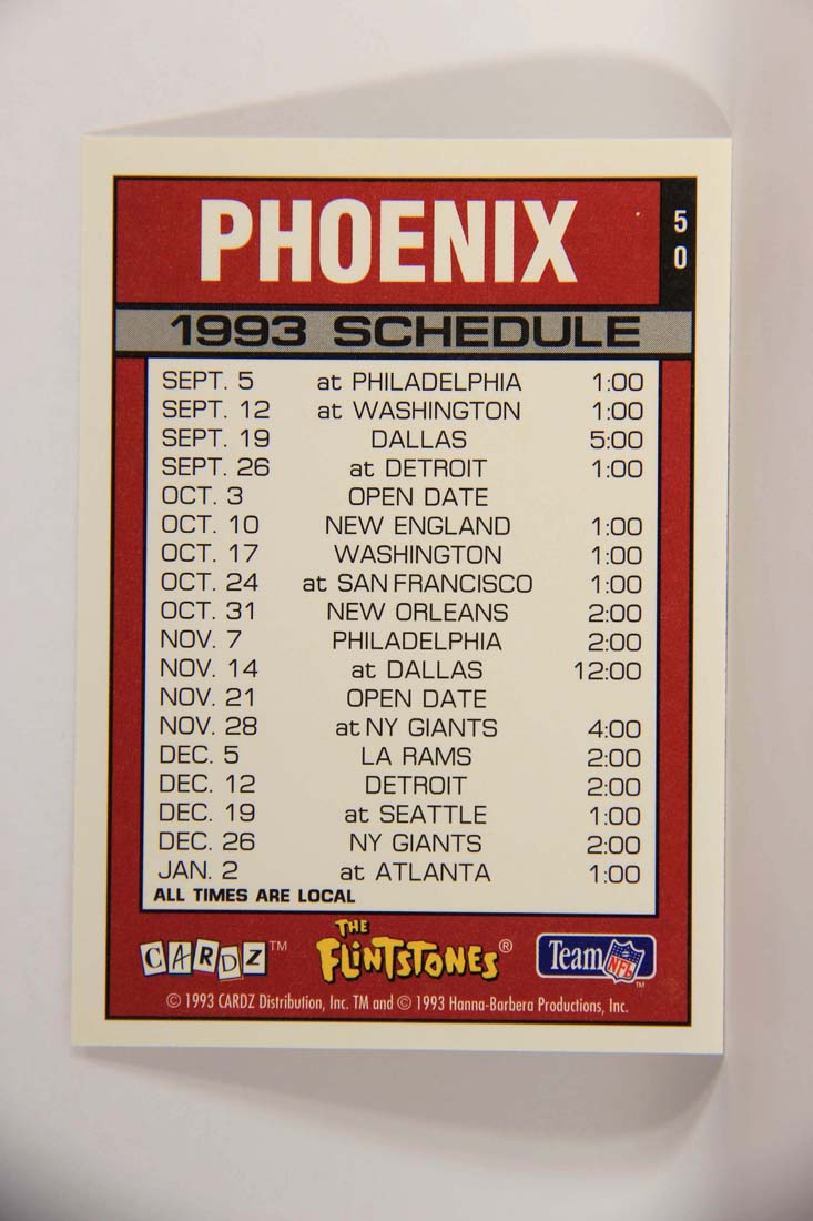 The Flintstones NFL 1993 Trading Card #50 Phoenix Cardinals ENG L014245