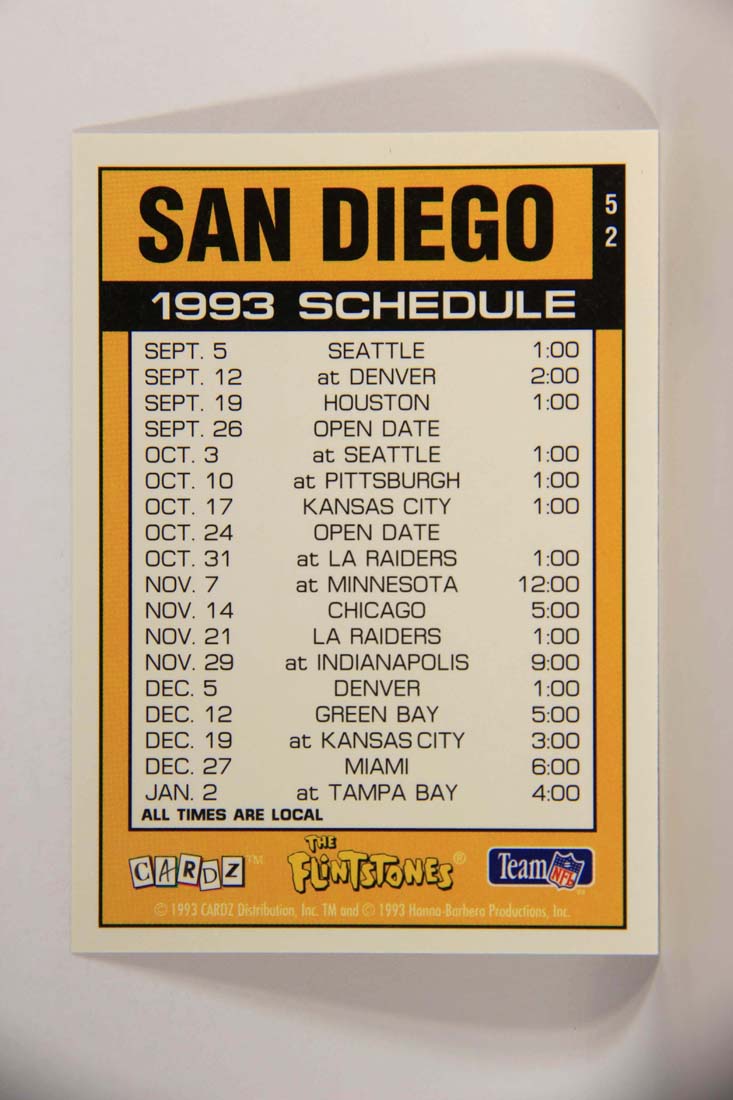 The Flintstones NFL 1993 Trading Card #52 San Diego Chargers ENG L014247