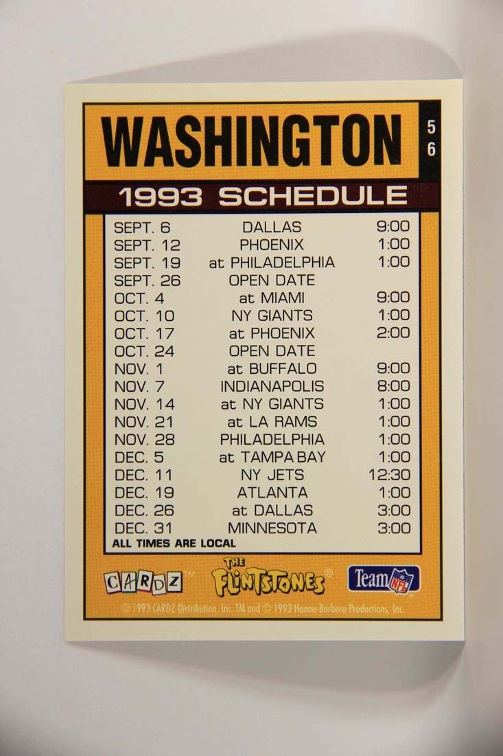 The Flintstones NFL 1993 Trading Card #56 Washington Redskins ENG L014251