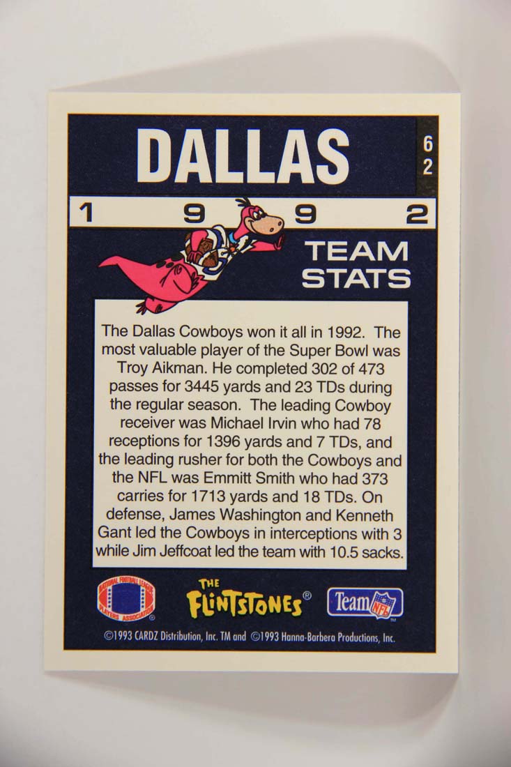 The Flintstones NFL 1993 Trading Card #62 Dallas Cowboys ENG L014257
