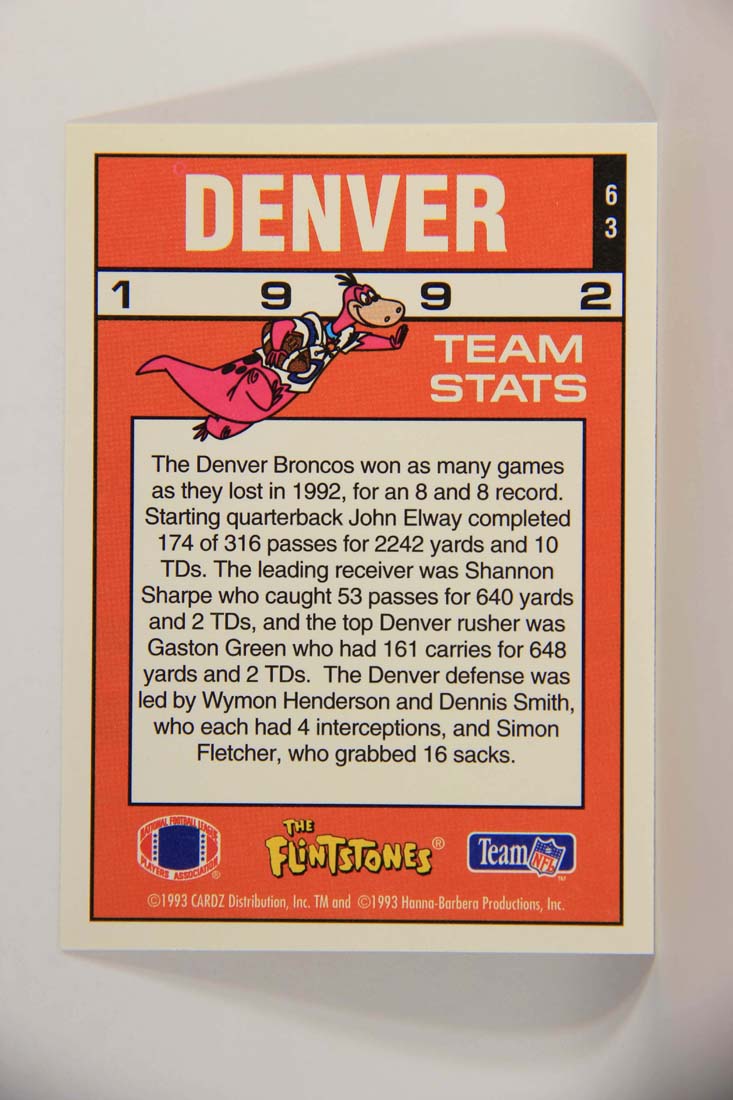 The Flintstones NFL 1993 Trading Card #63 Denver Broncos ENG L014258