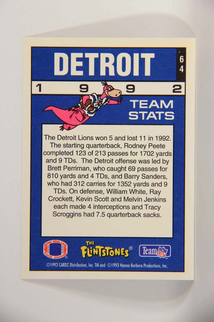 The Flintstones NFL 1993 Trading Card #64 Detroit Lions ENG L014259