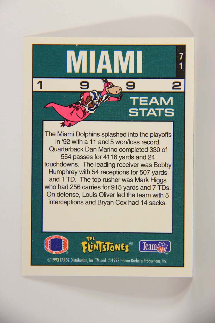 The Flintstones NFL 1993 Trading Card #71 Miami Dolphins ENG L014266