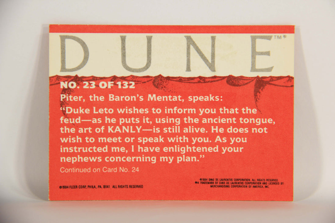 Dune 1984 Trading Card #23 Piter Delivers Duke Leto's Message L014328