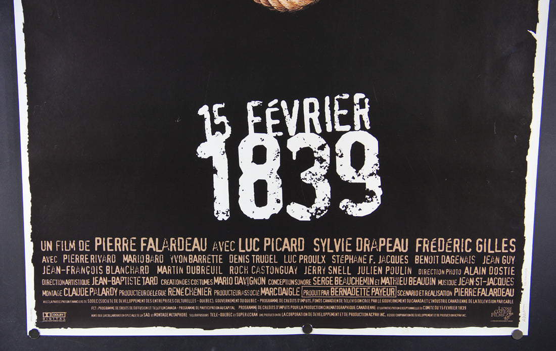 15 Février 1839 Movie Poster 2001 Rolled 27 x 39 Pierre Falardeau Luc Picard L015935