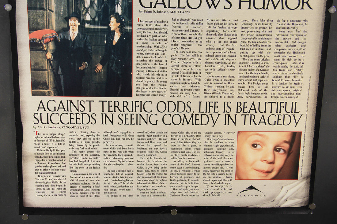 La Vita È Bella 1997 Rare Movie Poster Rolled 27 x 39 English Life Is Beautiful L015941