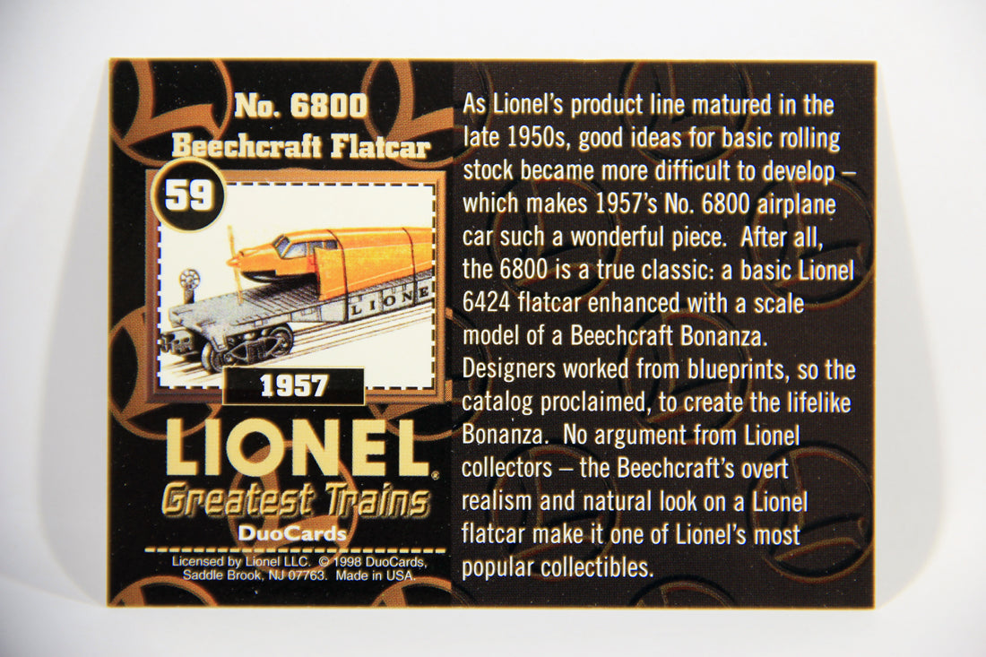 Lionel Greatest Trains 1998 Trading Card #59 - 1957 No. 6800 Beechcraft Flatcar ENG L016117
