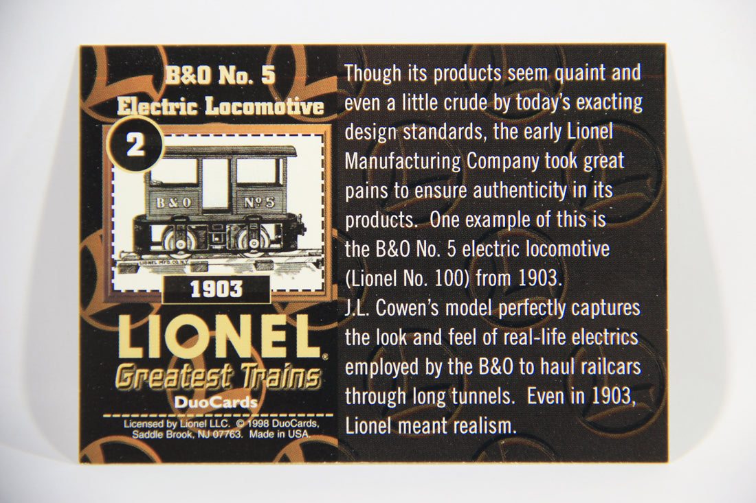 Lionel Greatest Trains 1998 Trading Card #2 - 1903 B&O No. 5 Electric Locomotive ENG L016118