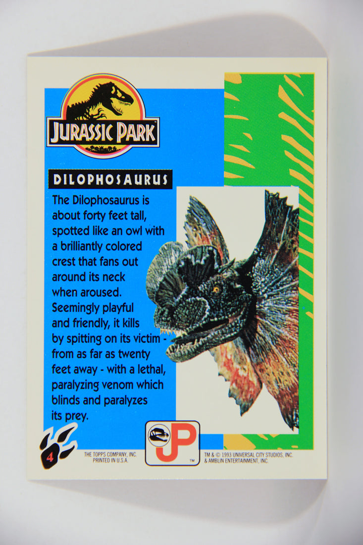 Jurassic Park 1993 Trading Card #4 Dilophosaurus ENG Topps L016255