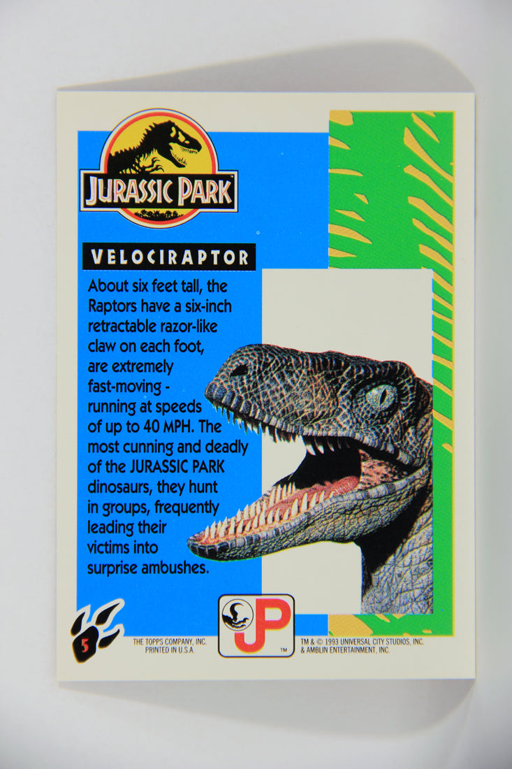 Jurassic Park 1993 Trading Card #5 Velociraptor ENG Topps L016256