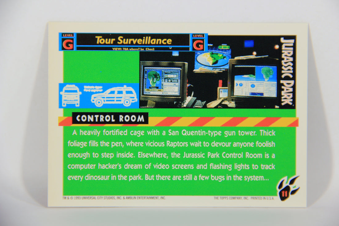 Jurassic Park 1993 Trading Card #11 Control Room - Raptor Pen ENG Topps L016262