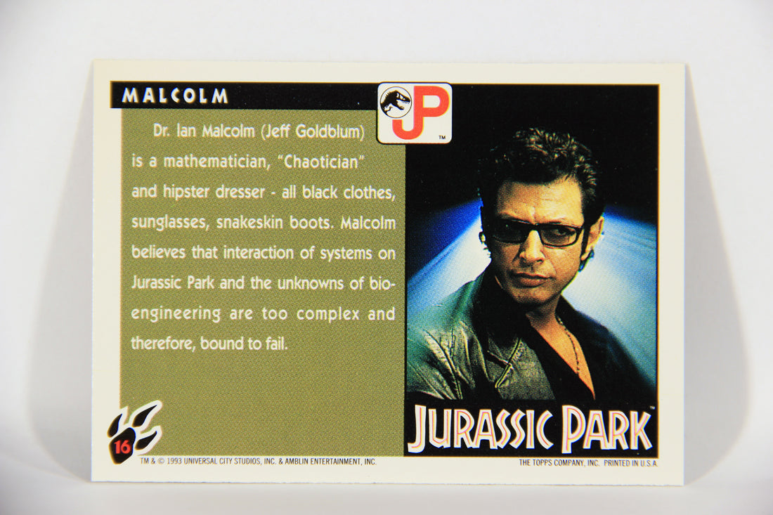 Jurassic Park 1993 Trading Card #16 Dr. Ian Malcolm ENG Topps L016267