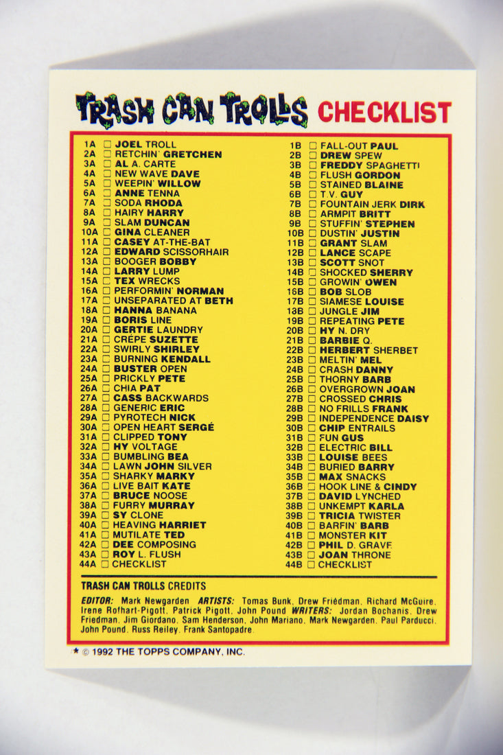 Trash Can Trolls 1992 Topps Trading Card #44a Checklist L016611