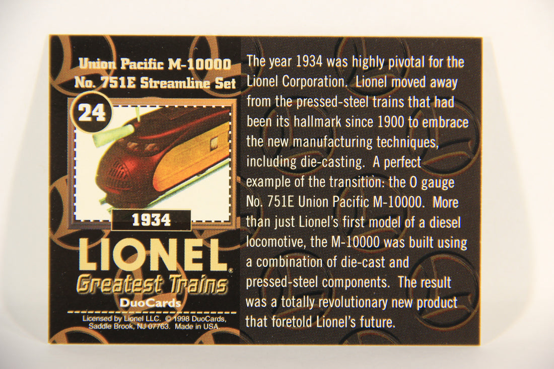 Lionel Greatest Trains 1998 Card #24 - 1934 Union Pacific M-10000 No. 751E Streamline Set ENG L016823