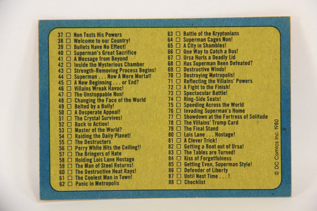 Superman 2 Topps 1980 Trading Card #88 Superman II Checklist ENG Unused L017229