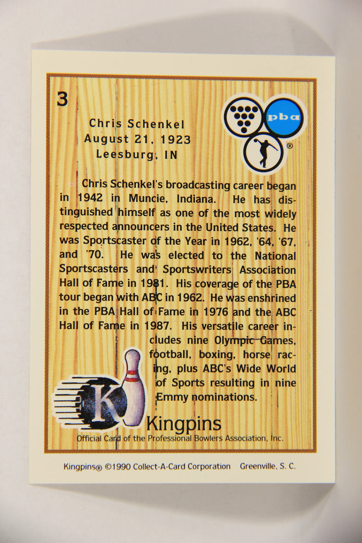 Kingpins Bowling 1990 Trading Card #3 Chris Schenkel ENG L017320