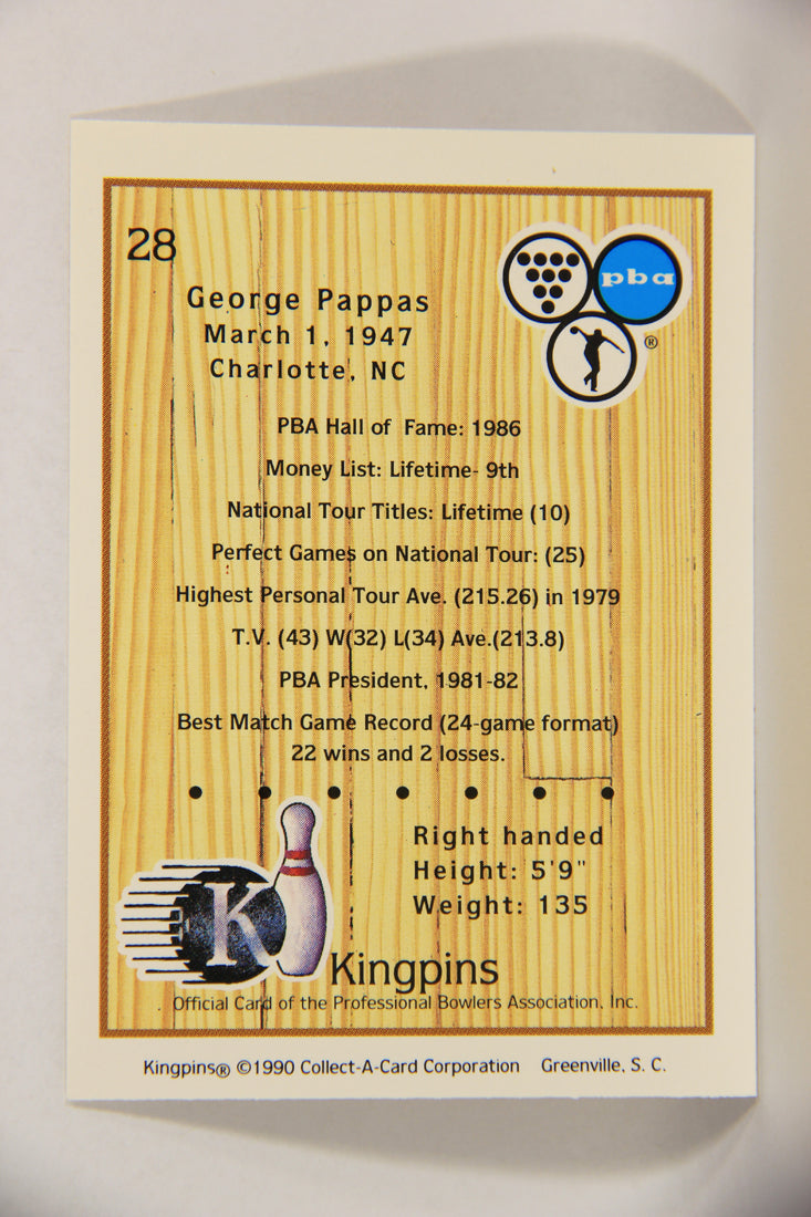 Kingpins Bowling 1990 Trading Card #28 George Pappas ENG L017345