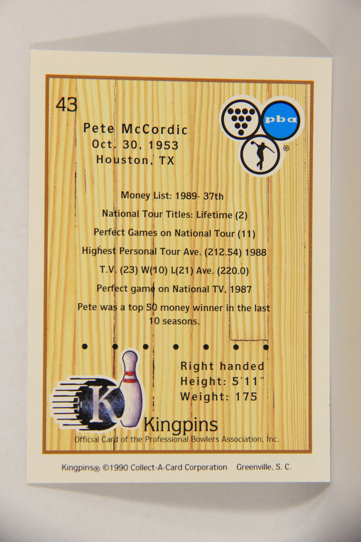 Kingpins Bowling 1990 Trading Card #43 Pete McCordic ENG L017360