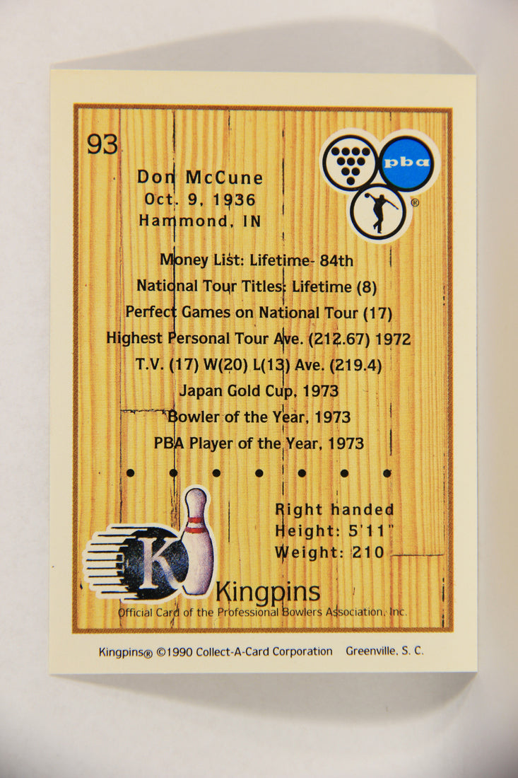 Kingpins Bowling 1990 Trading Card #93 Don McCune ENG L017410
