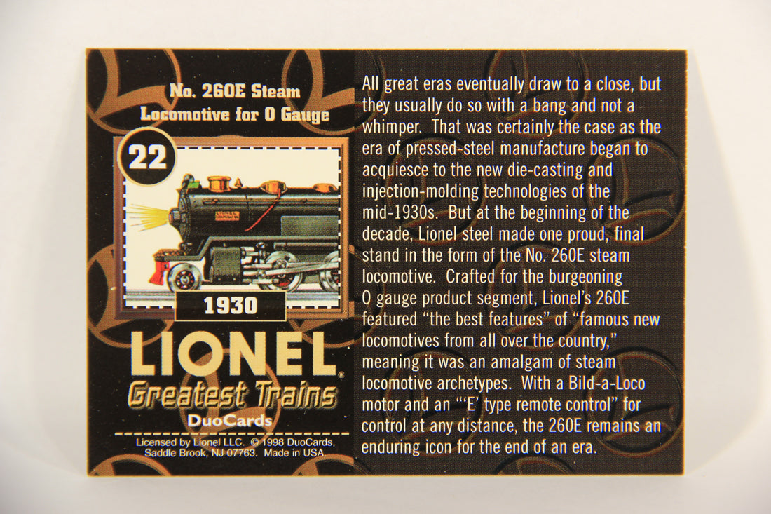 Lionel Greatest Trains 1998 Card #22 - 1930 No. 260E Steam Locomotive For O Gauge ENG L017625