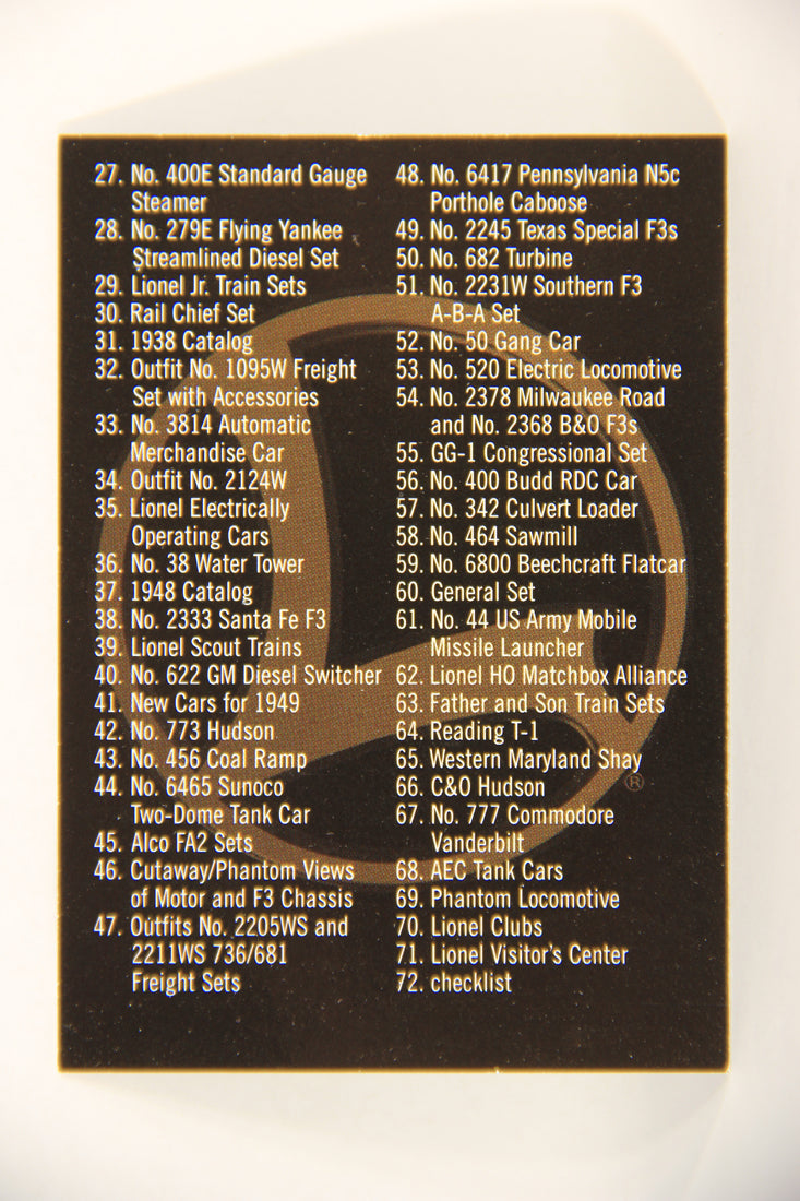 Lionel Greatest Trains 1998 Trading Card #72 Checklist ENG L017627