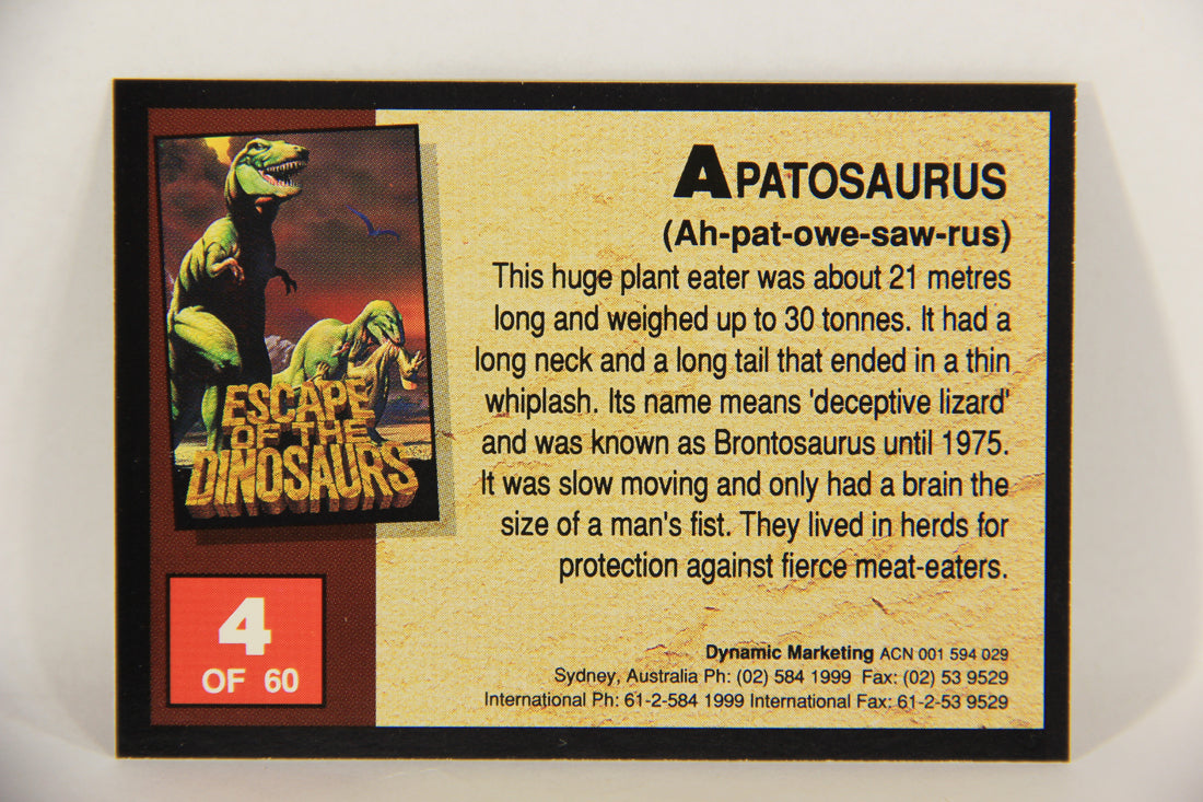 Escape Of The Dinosaurs 1993 Trading Card #4 Apatosaurus ENG L017689
