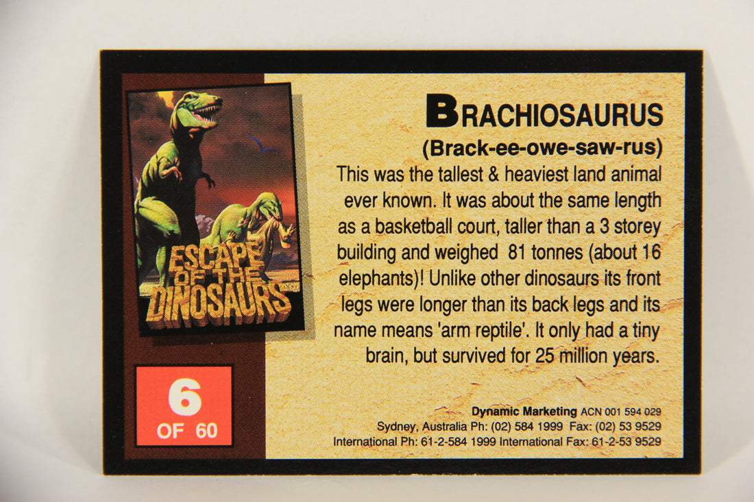 Escape Of The Dinosaurs 1993 Trading Card #6 Brachiosaurus ENG L017691