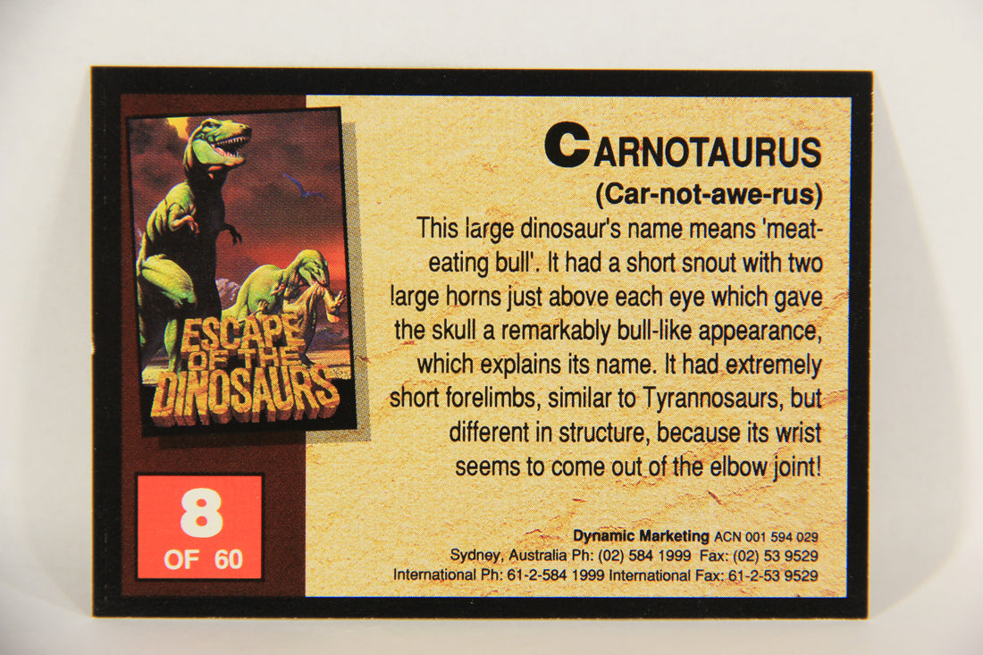 Escape Of The Dinosaurs 1993 Trading Card #8 Carnotaurus ENG L017693