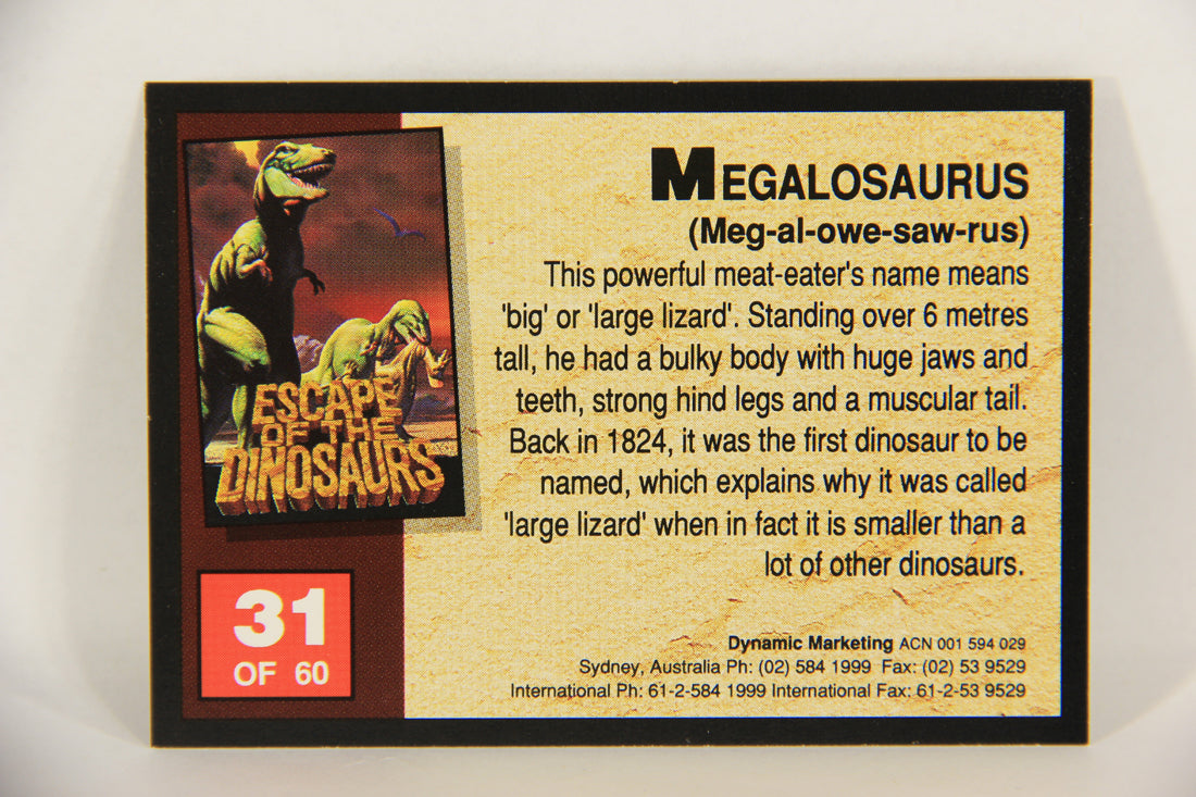 Escape Of The Dinosaurs 1993 Trading Card #31 Megalosaurus ENG L017716