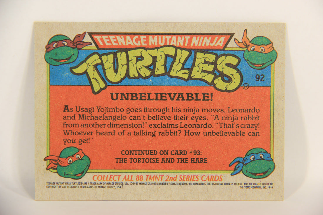 Teenage Mutant Ninja Turtles 2nd Series 1989 Trading Card #92 Unbelievable L017814