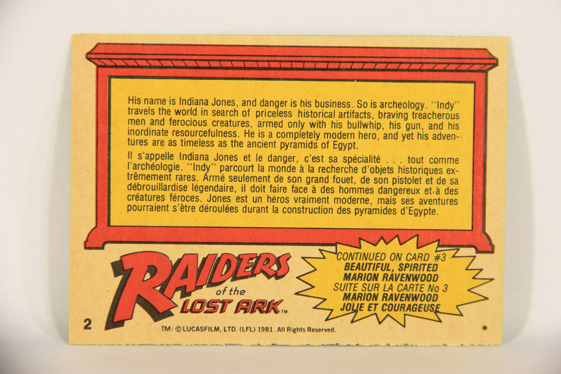 Raiders Of The Lost Ark 1981 Trading Card #2 Indiana Jones Freelance Adventurer FR-ENG OPC L017928