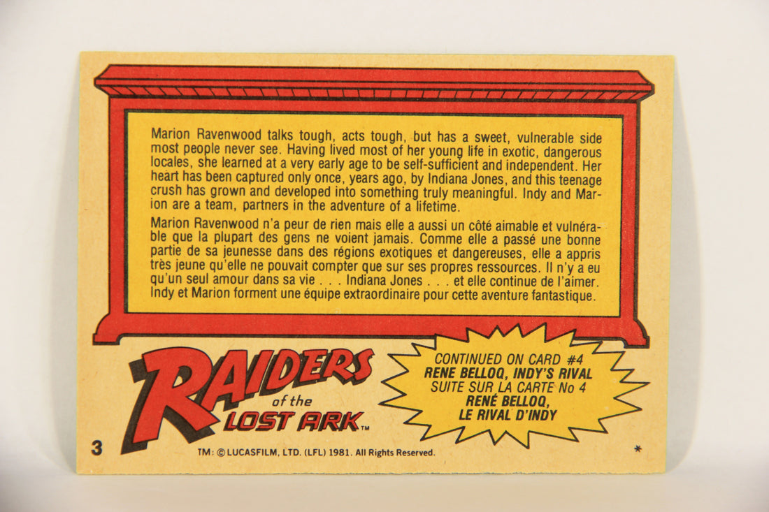 Raiders Of The Lost Ark 1981 Trading Card #3 Beautiful Spirited Marion Ravenwood FR-ENG OPC L017929