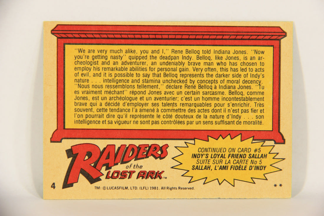 Raiders Of The Lost Ark 1981 Trading Card #4 Rene Belloq Indy's Rival FR-ENG OPC L017930