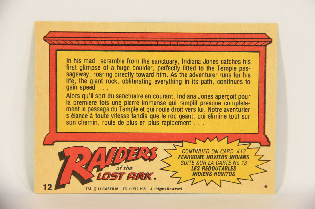 Raiders Of The Lost Ark 1981 Trading Card #12 Chased By A Boulder FR-ENG OPC L017938