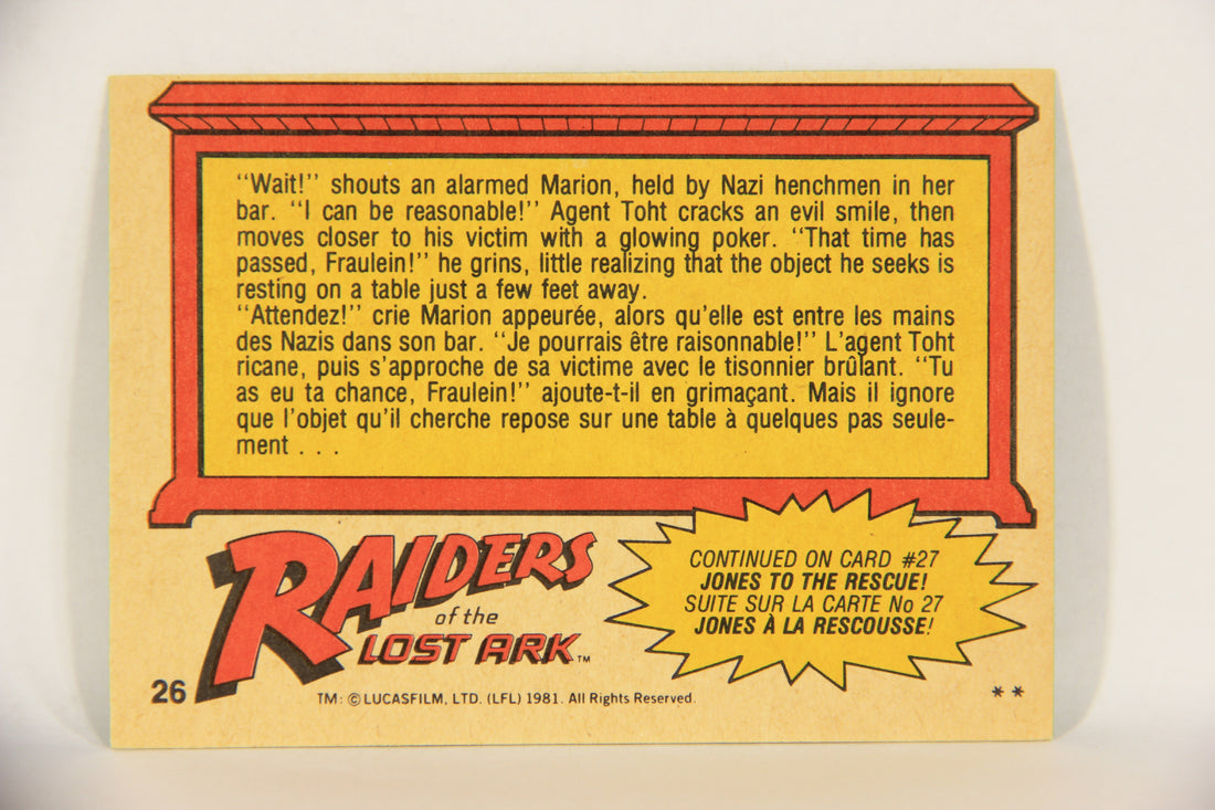 Raiders Of The Lost Ark 1981 Trading Card #26 Marion In A Jam FR-ENG OPC L017952