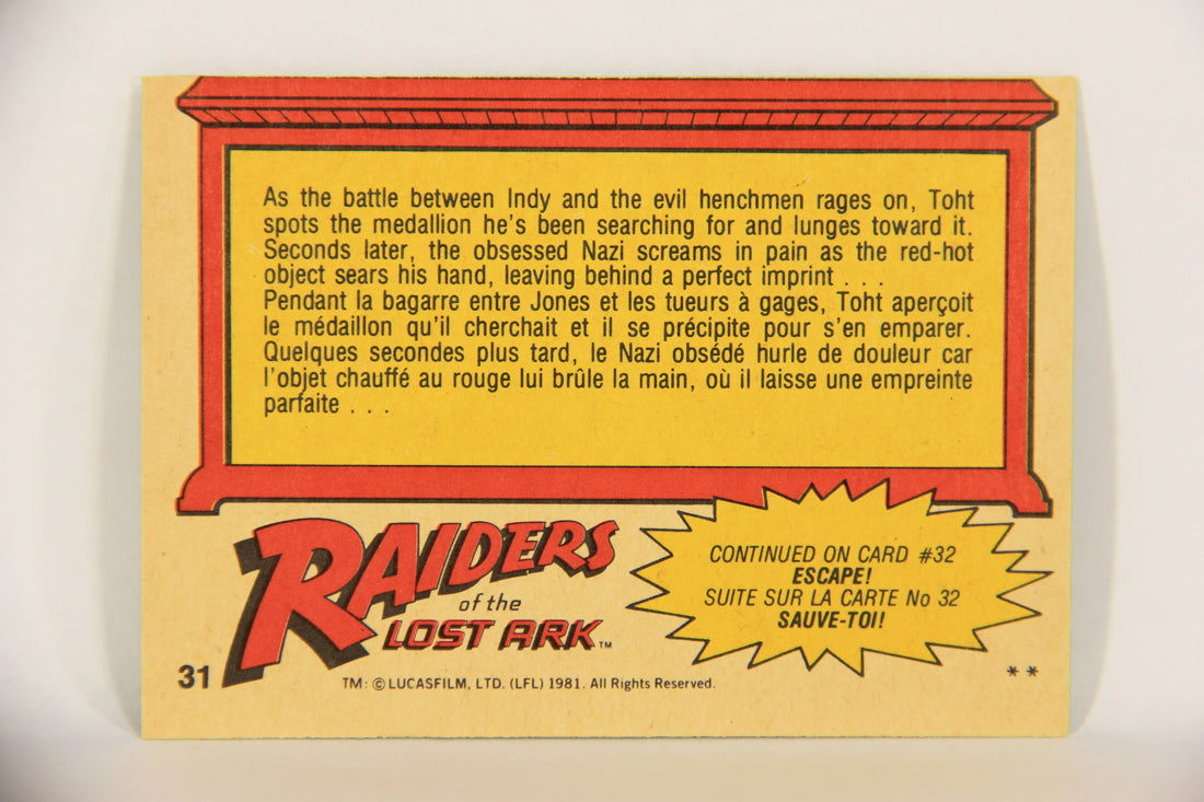 Raiders Of The Lost Ark 1981 Trading Card #31 The Prize Of Agony FR-ENG OPC L017957