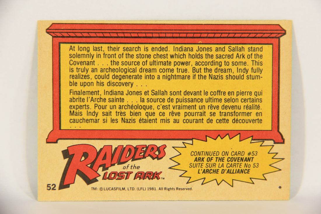 Raiders Of The Lost Ark 1981 Trading Card #52 Within The Stone Chest FR-ENG OPC L017978