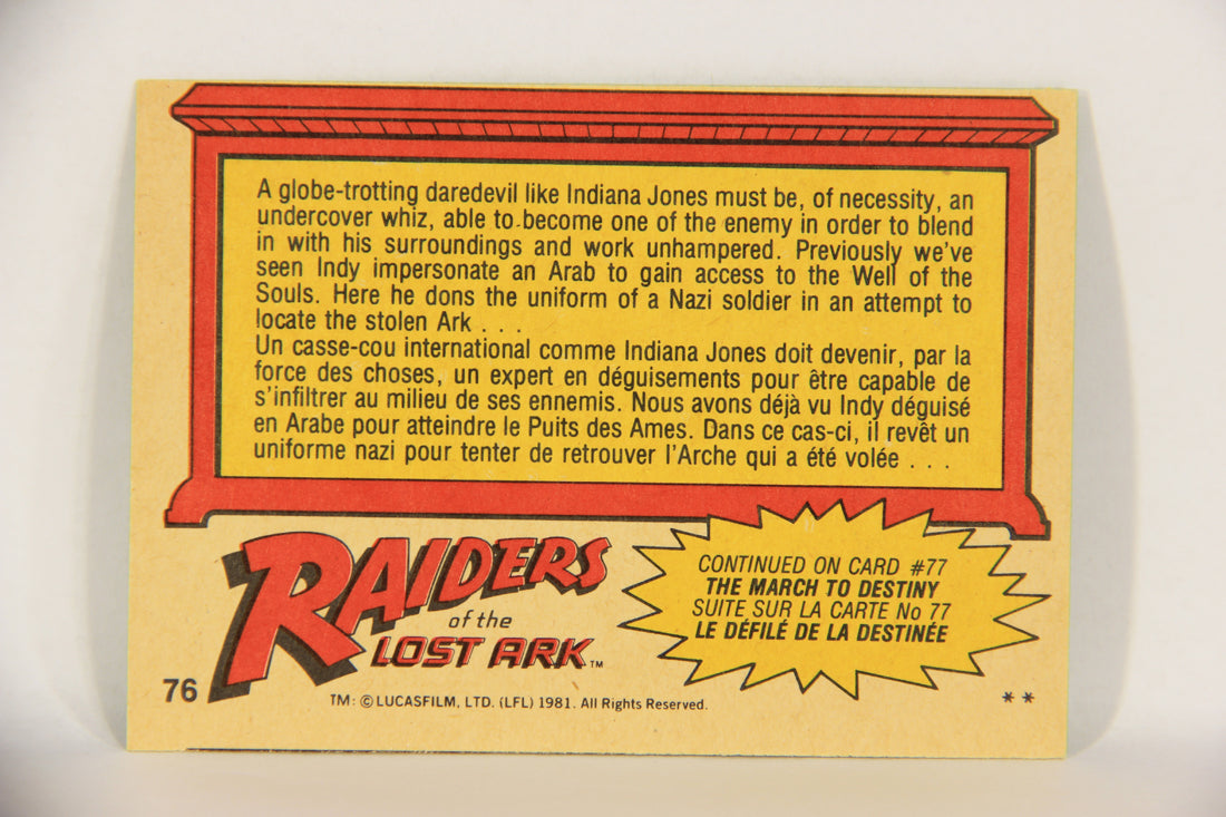 Raiders Of The Lost Ark 1981 Trading Card #76 Yet Another Disguise For Jones FR-ENG OPC L018002