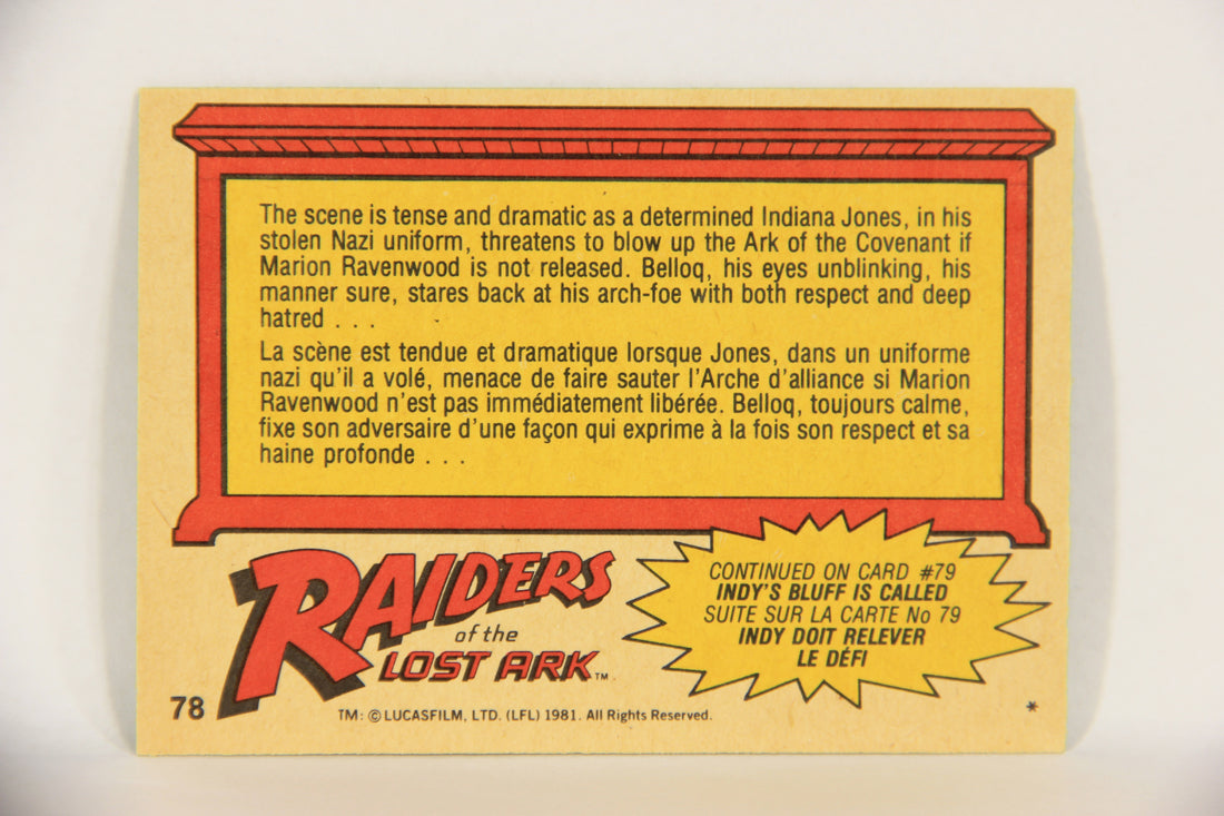 Raiders Of The Lost Ark 1981 Trading Card #78 Threatened By Indiana Jones FR-ENG OPC L018004
