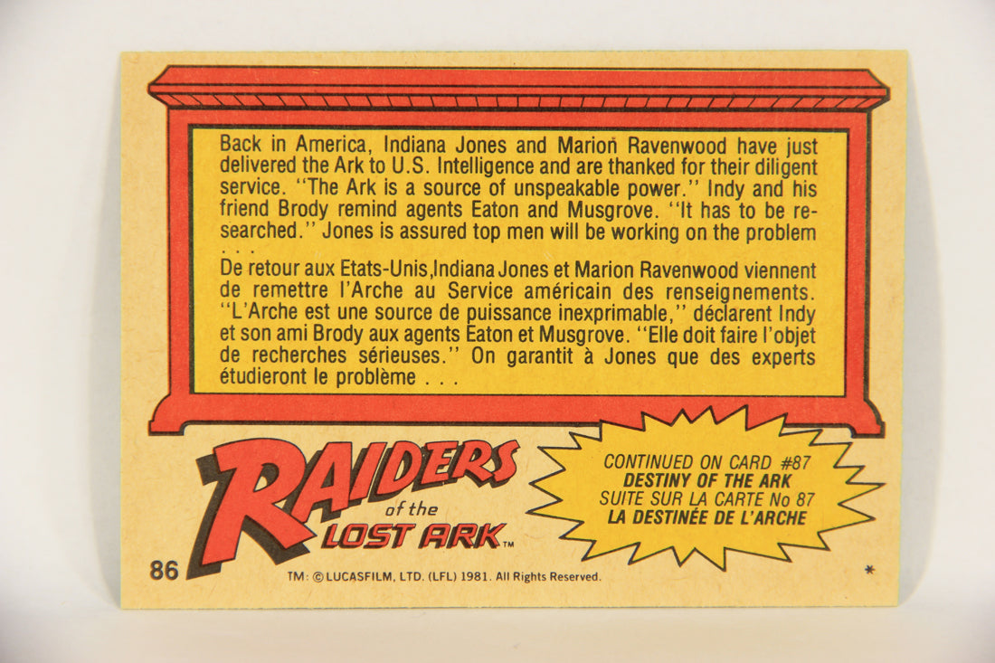 Raiders Of The Lost Ark 1981 Trading Card #86 The Adventure Ends Or Does It FR-ENG OPC L018012