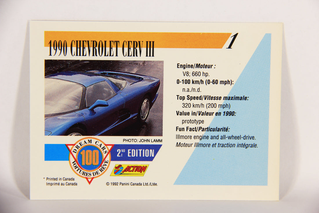 Dream Cars 2nd Edition 1992 Trading Card #1 - 1990 Chevrolet Cerv III FR-ENG L018489