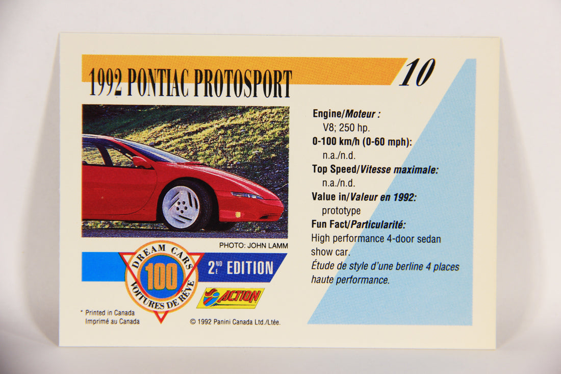 Dream Cars 2nd Edition 1992 Trading Card #10 - 1992 Pontiac Protosport FR-ENG L018494
