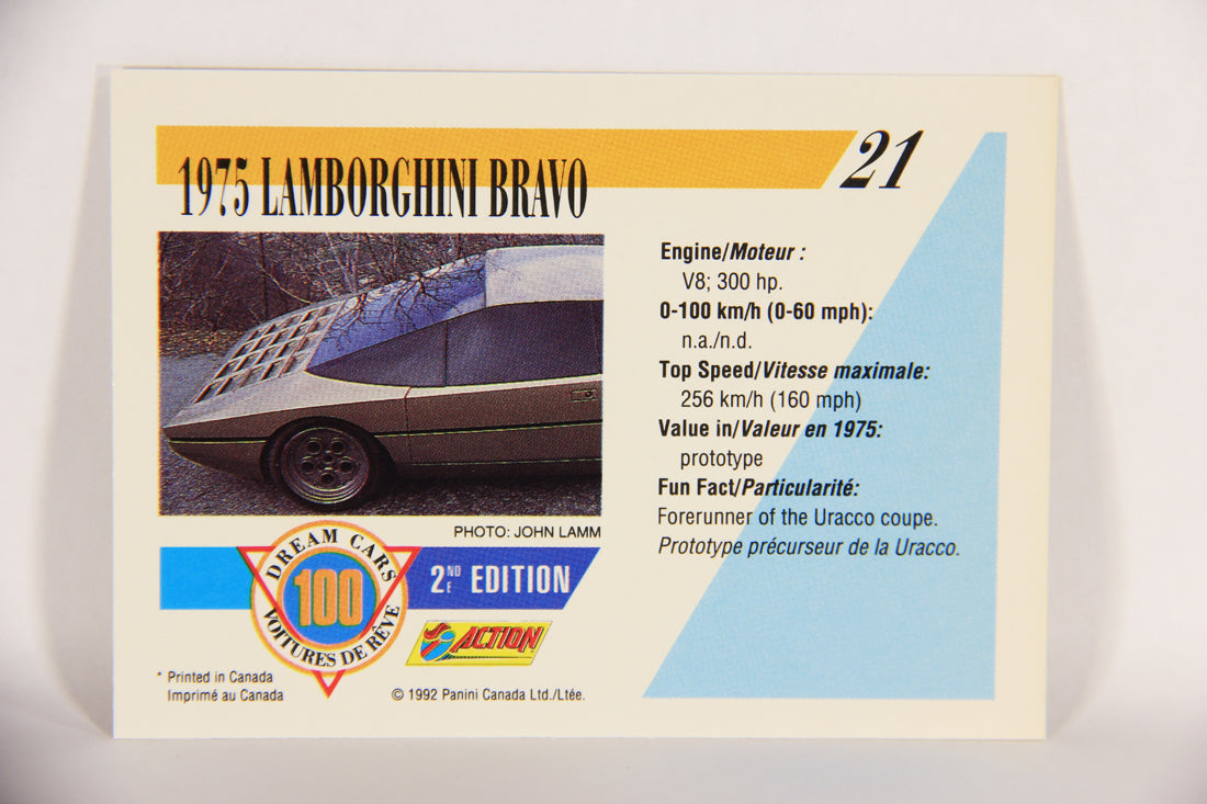 Dream Cars 2nd Edition 1992 Trading Card #21 - 1975 Lamborghini Bravo FR-ENG L018501