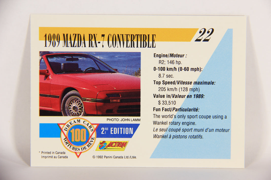Dream Cars 2nd Edition 1992 Trading Card #22 - 1989 Mazda RX-7 Convertible L018502