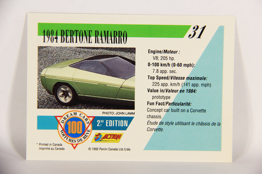 Dream Cars 2nd Edition 1992 Trading Card #31 - 1984 Bertone Ramarro FR-ENG L018504