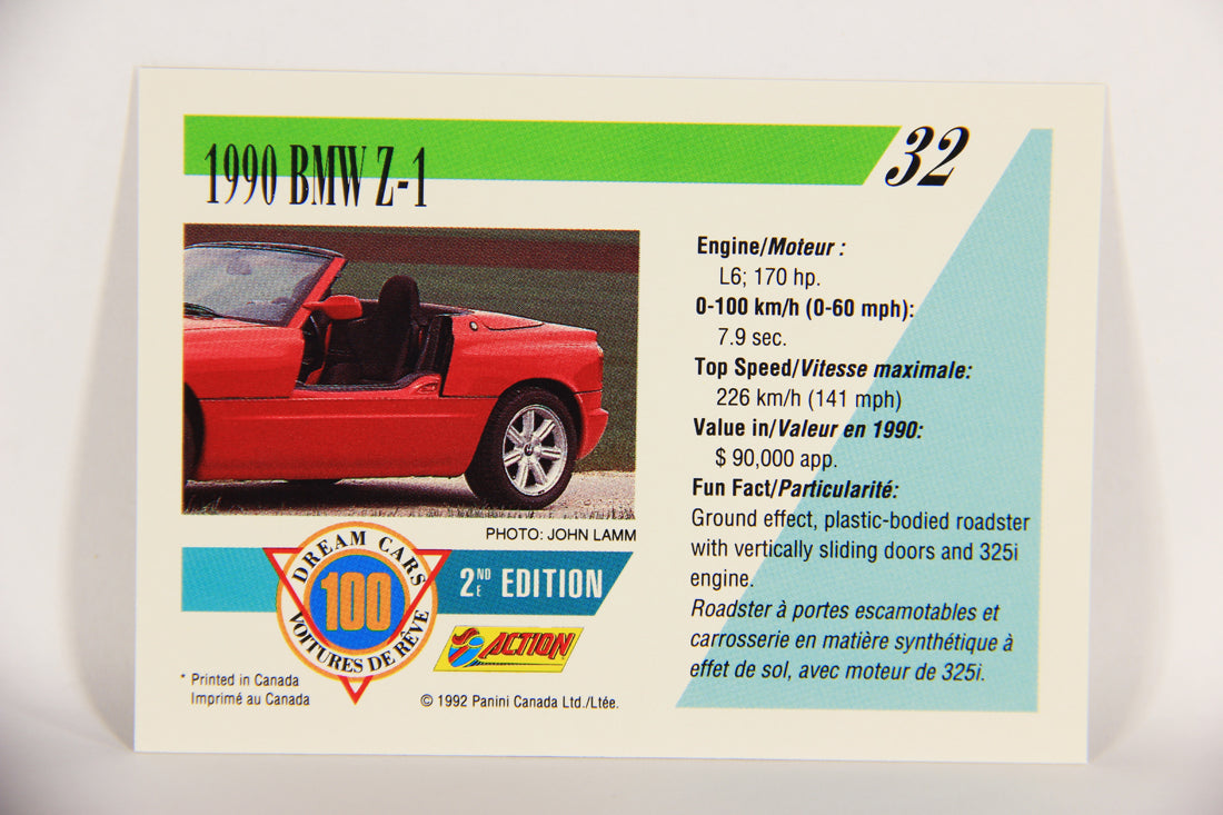 Dream Cars 2nd Edition 1992 Trading Card #32 - 1990 BMW Z-1 FR-ENG L018505