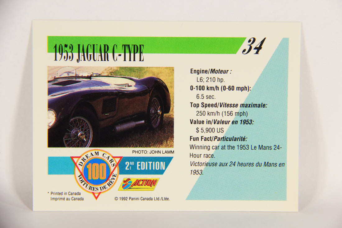 Dream Cars 2nd Edition 1992 Trading Card #34 - 1953 Jaguar C-Type FR-ENG L018507