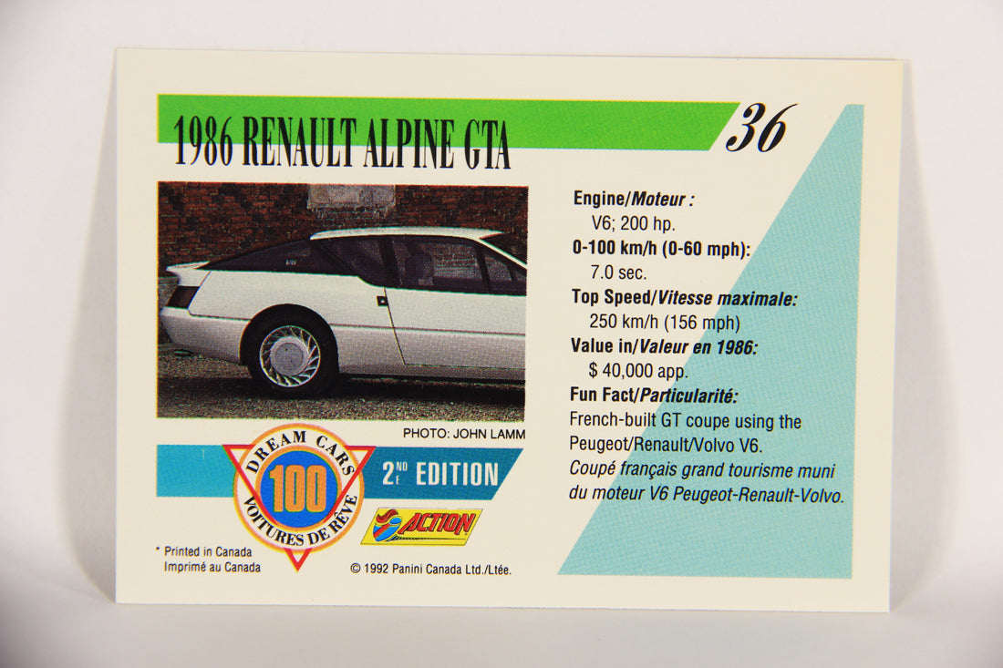 Dream Cars 2nd Edition 1992 Trading Card #36 - 1986 Renault Alpine GTA L018509