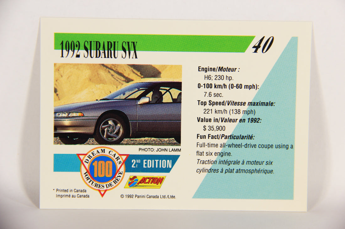 Dream Cars 2nd Edition 1992 Trading Card #40 - 1992 Subaru SVX FR-ENG L018513